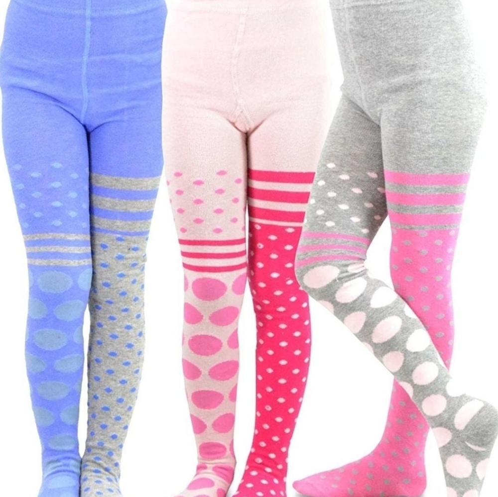 TeeHee Kids Girls Fashion Cotton Tights 3 Pair Pack (9-10 Years